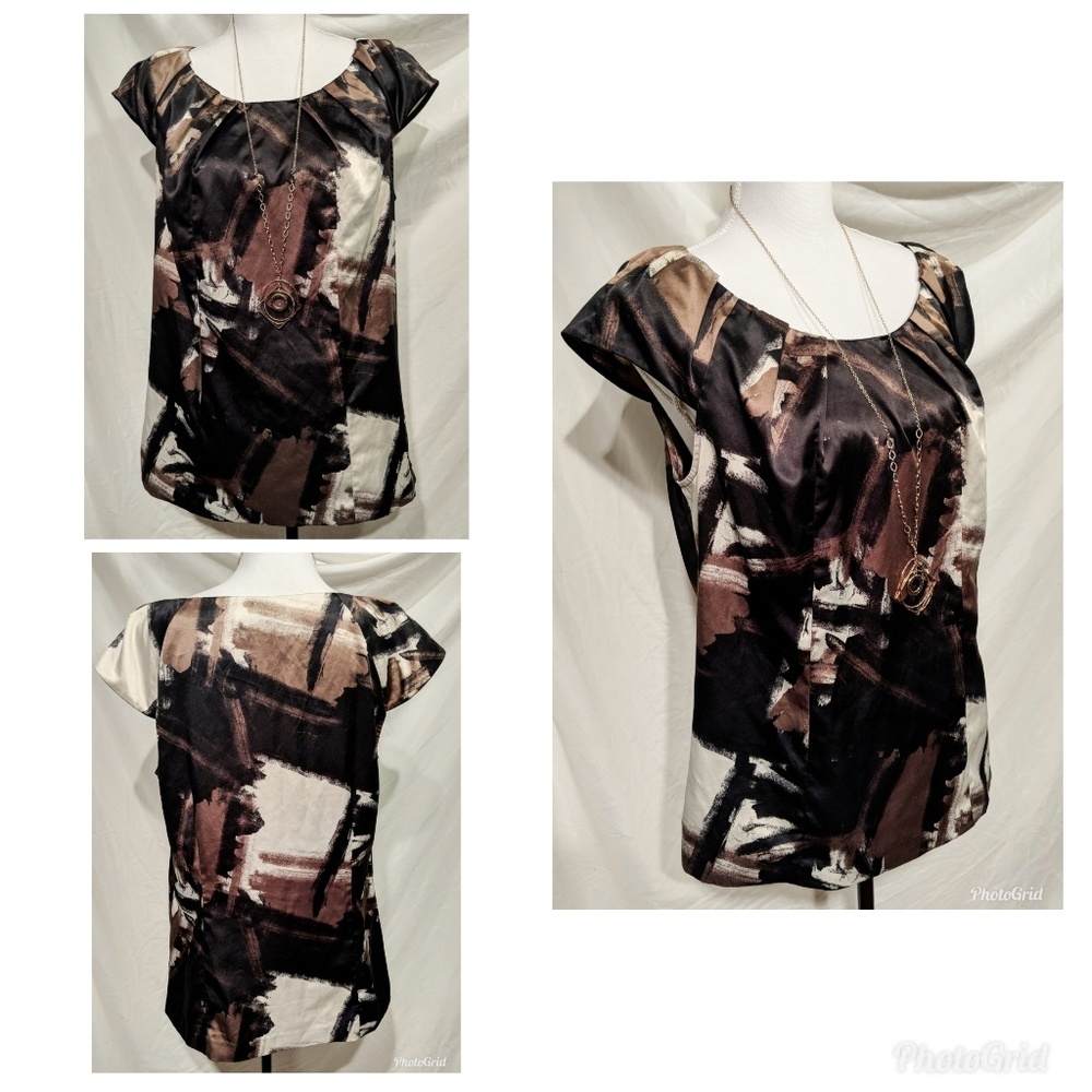 Ann Taylor Black Brown Short Sleeve Blouse Shell